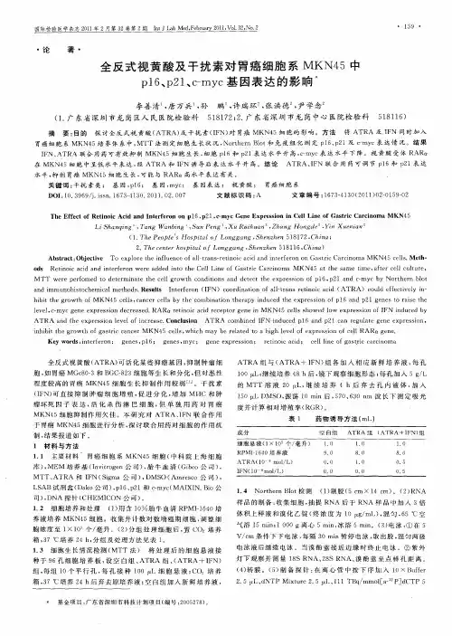 全反式视黄酸及干扰素对胃癌细胞系MKN45中p16、p21、c-myc基因表达的影响