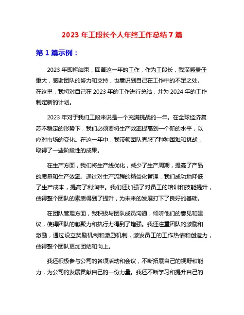 2023年工段长个人年终工作总结7篇