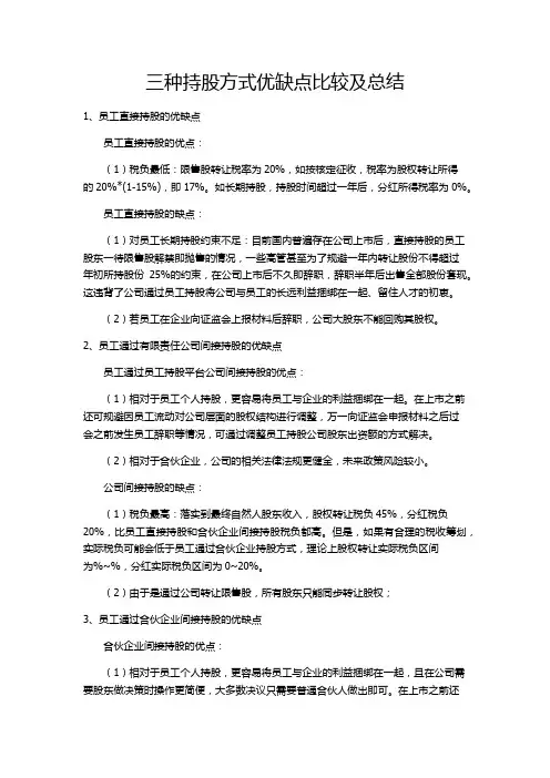 ipo 种员工持股平台优缺点总结