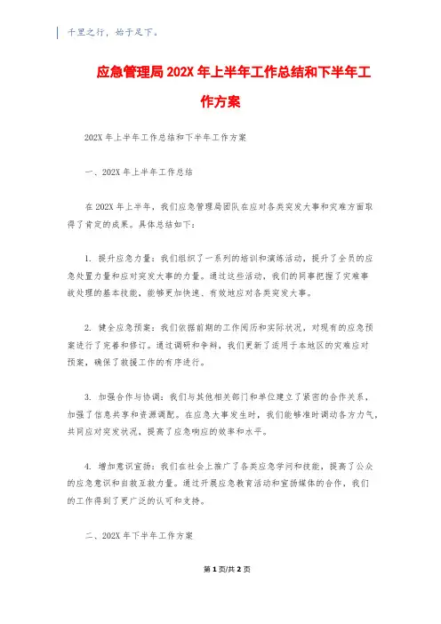 应急管理局202X年上半年工作总结和下半年工作计划