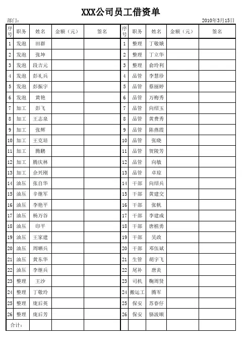 员工借支单