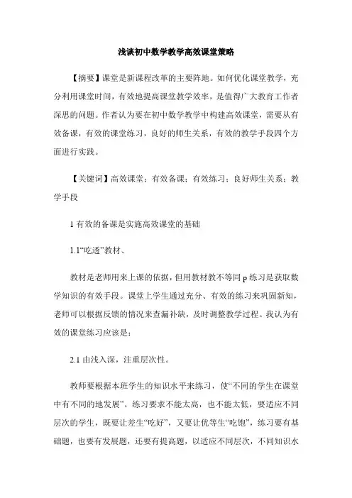 浅谈初中数学教学高效课堂策略