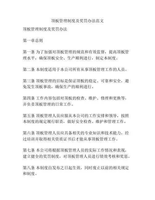 顶板管理制度及奖罚办法范文