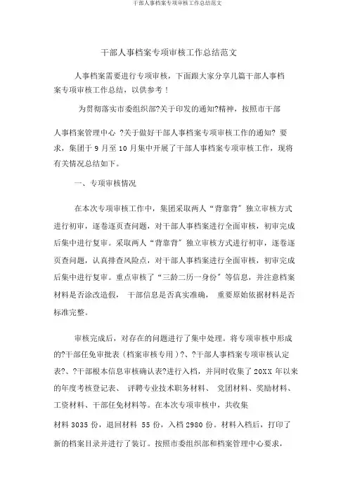 干部人事档案专项审核工作总结