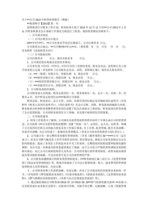 财务自查报告范文