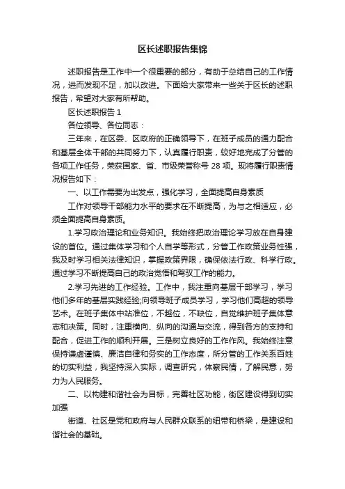 区长述职报告集锦