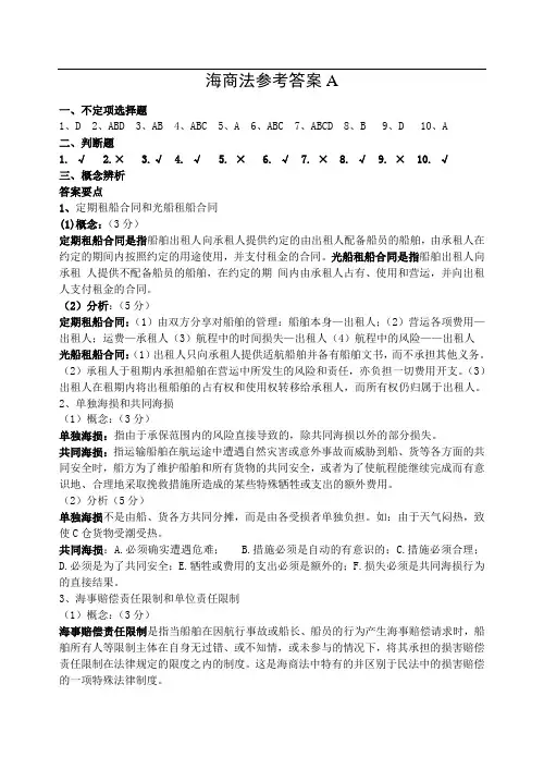 海商法试卷参考答案