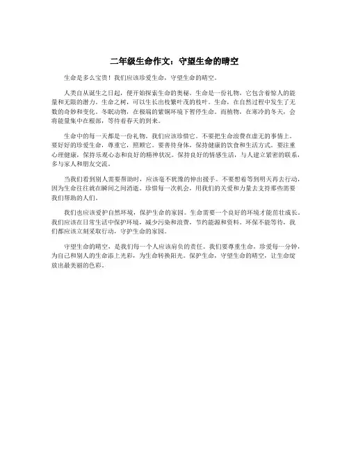 二年级生命作文：守望生命的晴空