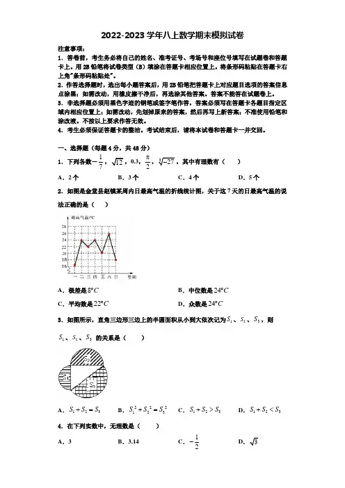 2022年怒江市重点中学数学八年级第一学期期末调研模拟试题含解析
