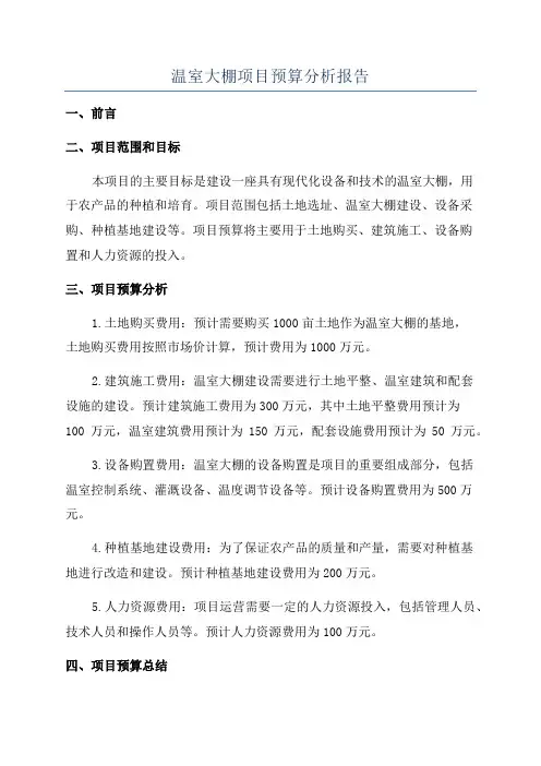 温室大棚项目预算分析报告
