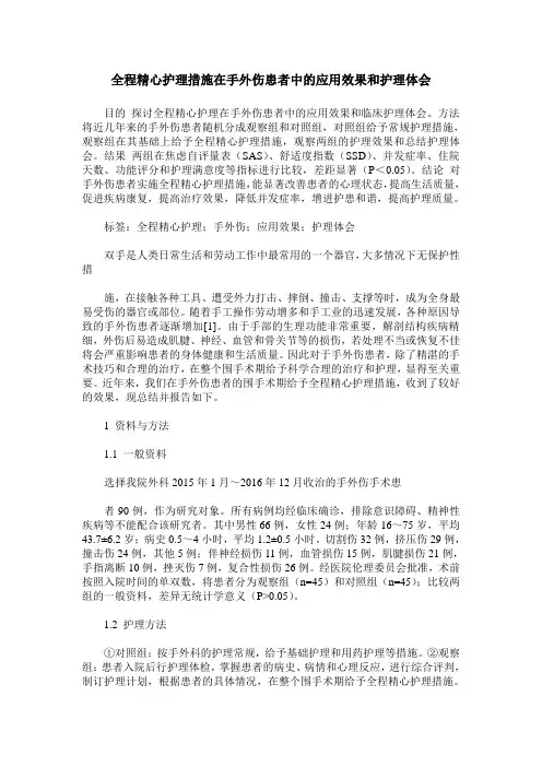 全程精心护理措施在手外伤患者中的应用效果和护理体会