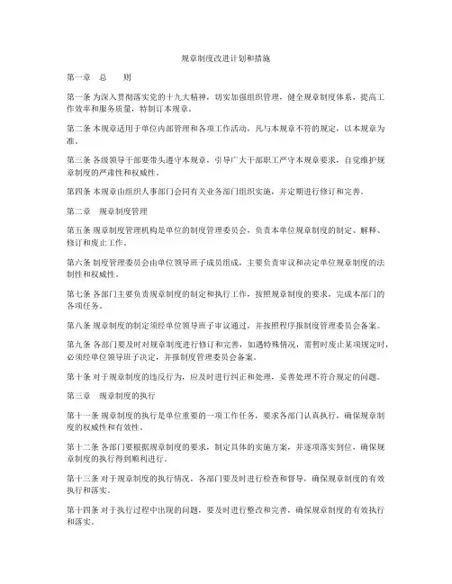 规章制度改进计划和措施