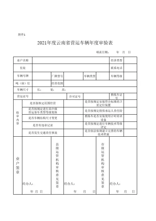 云南省营运车辆年度审验表