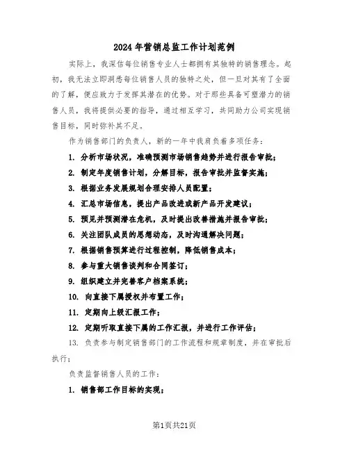 2024年营销总监工作计划范例（七篇）