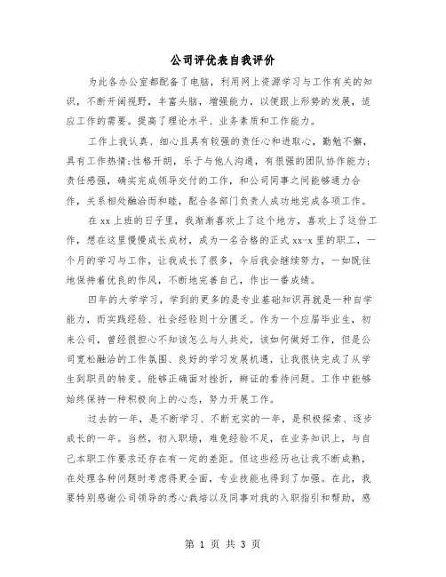 公司评优表自我评价（2篇）