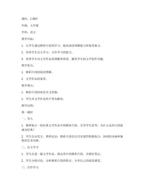精彩片段教学教案模板范文