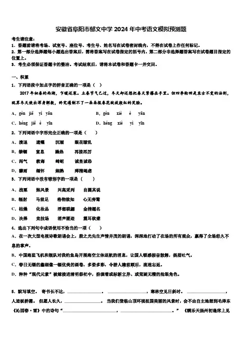 安徽省阜阳市郁文中学2024年中考语文模拟预测题含解析