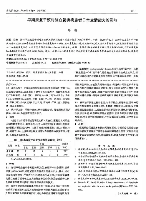 早期康复干预对脑血管疾病患者日常生活能力的影响