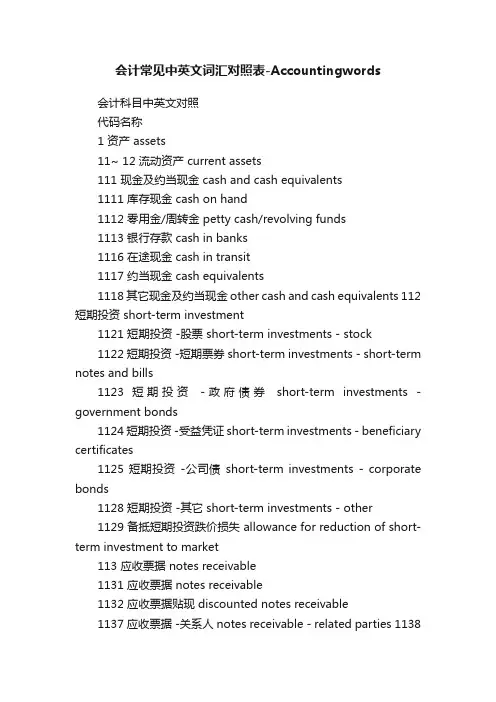 会计常见中英文词汇对照表-Accountingwords