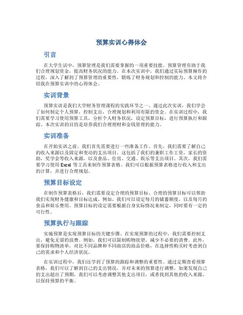 预算实训心得体会