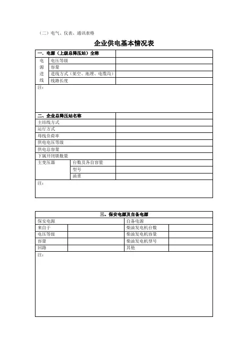 企业供电基本情况表