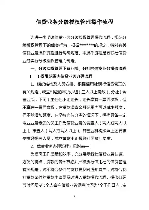 信贷业务分级授权管理操作流程