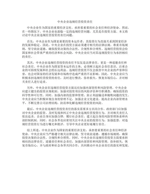 中央企业违规经营投资责任