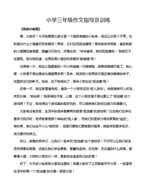 小学三年级作文指导及训练