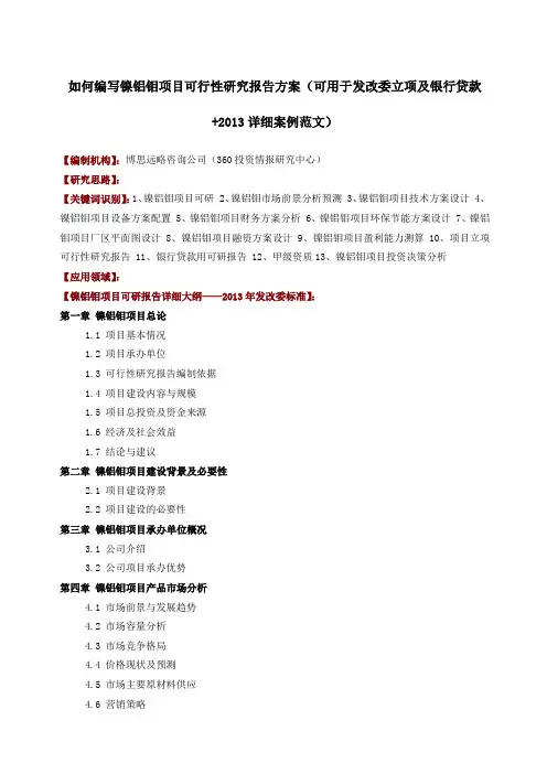 如何编写镍铝钼项目可行性研究报告方案可用于发改委立项及银行贷款+详细案例