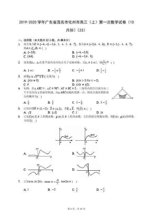 2019-2020学年广东省茂名市化州市高三(上)第一次数学试卷(10月份)(23)