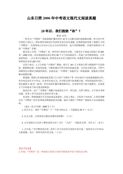 山东日照2006年中考语文现代文阅读真题