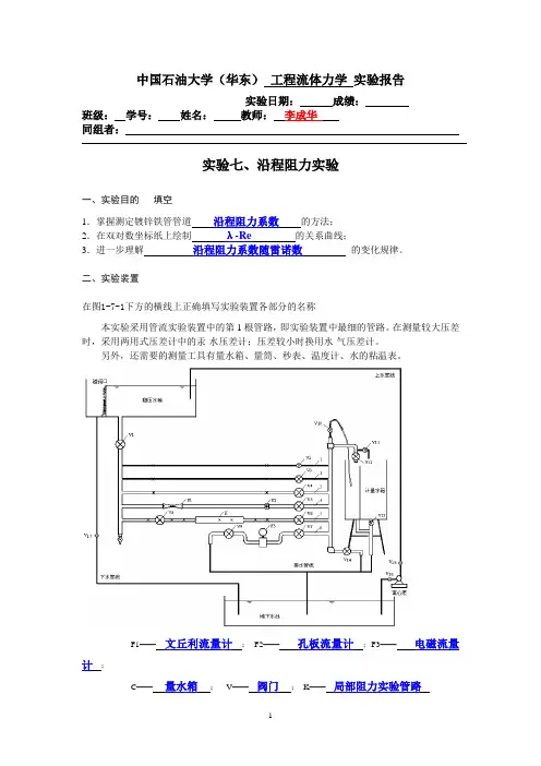 中国石油大学-流体力学实验-沿程阻力