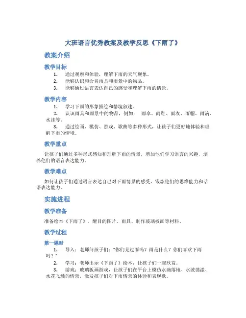 大班语言优秀教案及教学反思《下雨了》