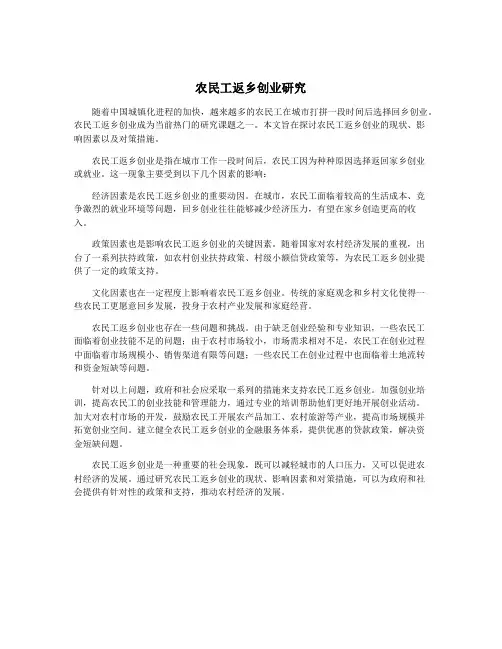 农民工返乡创业研究
