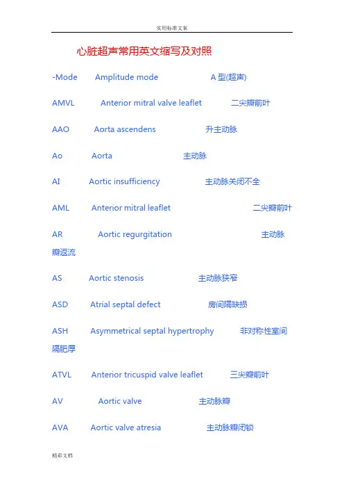 心脏超声常用英文缩写及对照