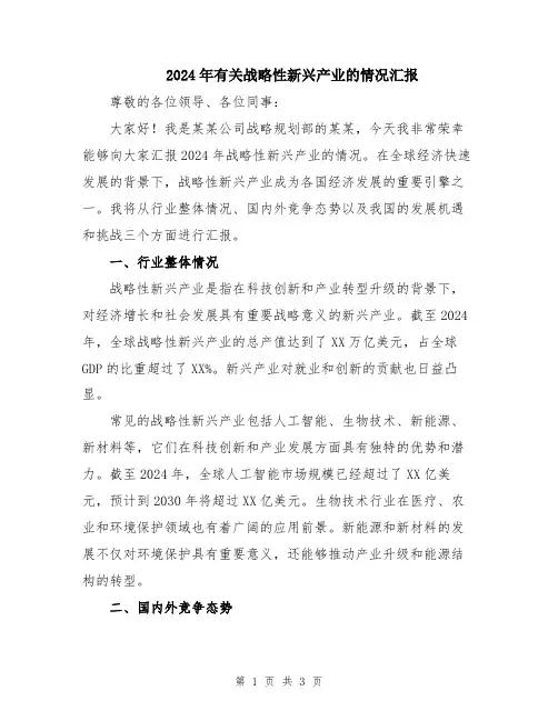 2024年有关战略性新兴产业的情况汇报