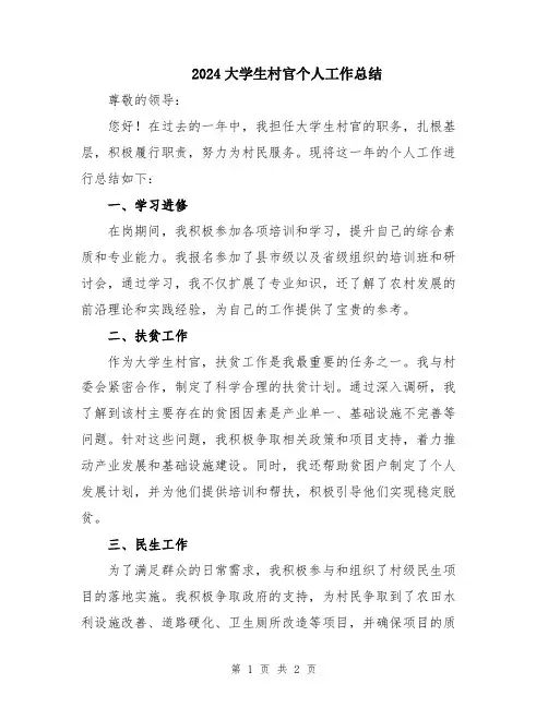 2024大学生村官个人工作总结