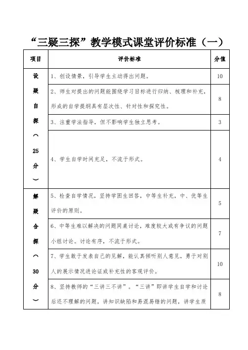 三疑三探教学模式课堂评价标准