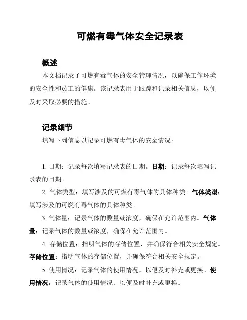 可燃有毒气体安全记录表