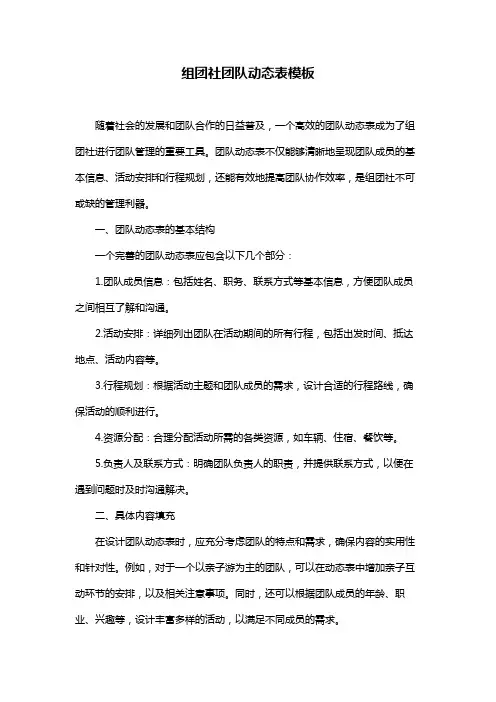 组团社团队动态表模板
