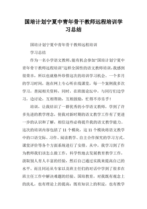 国培计划宁夏中青年骨干教师远程培训学习总结