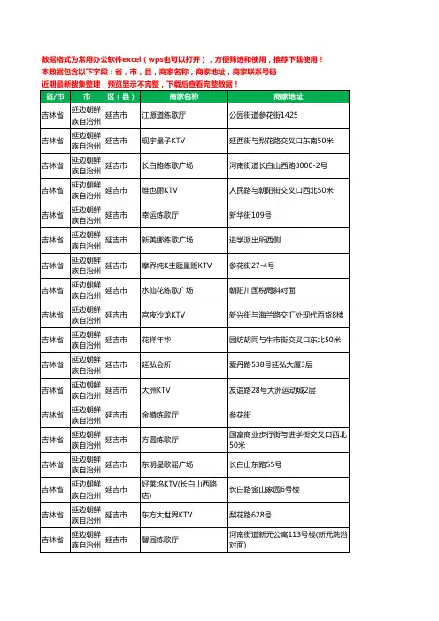 2020新版吉林省延边朝鲜族自治州延吉市KTV工商企业公司商家名录名单联系电话号码地址大全133家