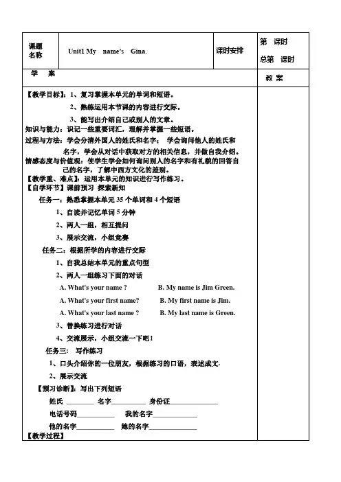 Unit1 My name’s Gina.优秀教案