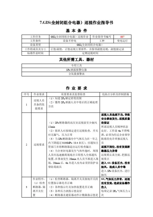 GIS(全封闭组合电器)巡视作业指导书