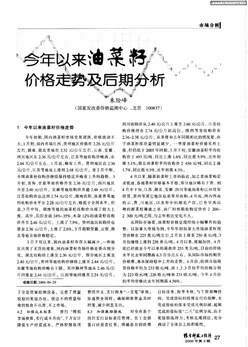 今年以来油菜籽价格走势及后期分析