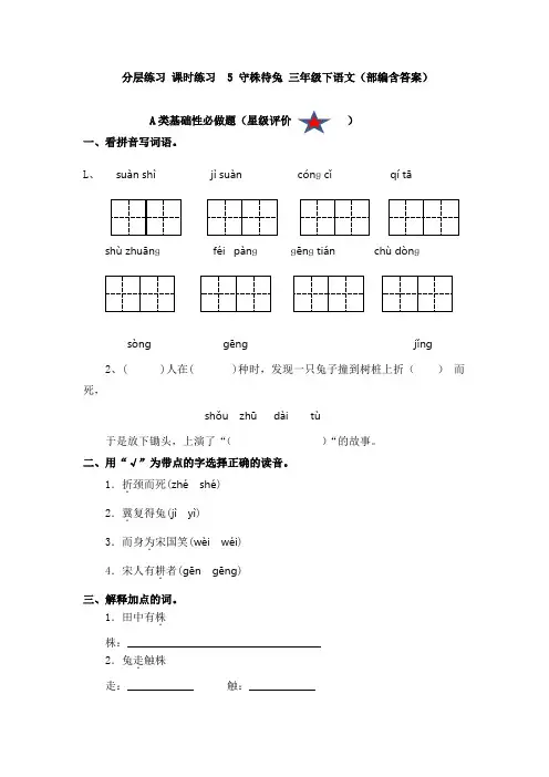 分层练习 课时练习5 守株待兔 三年级下语文(部编含答案)