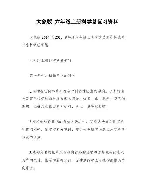 大象版 六年级上册科学总复习资料