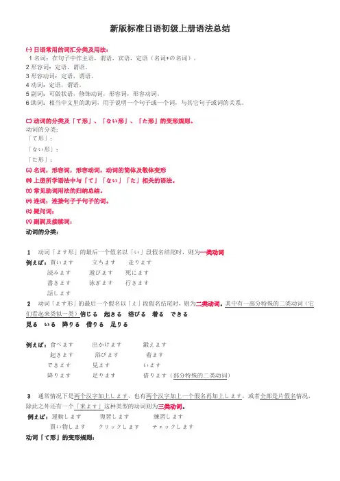 新版标准日本语初级上册语法总结