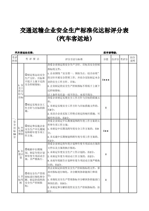 标准化考评汽车客运站评分表