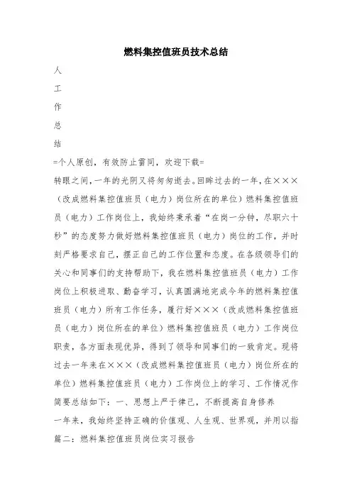 优秀工作总结范文：燃料集控值班员技术总结